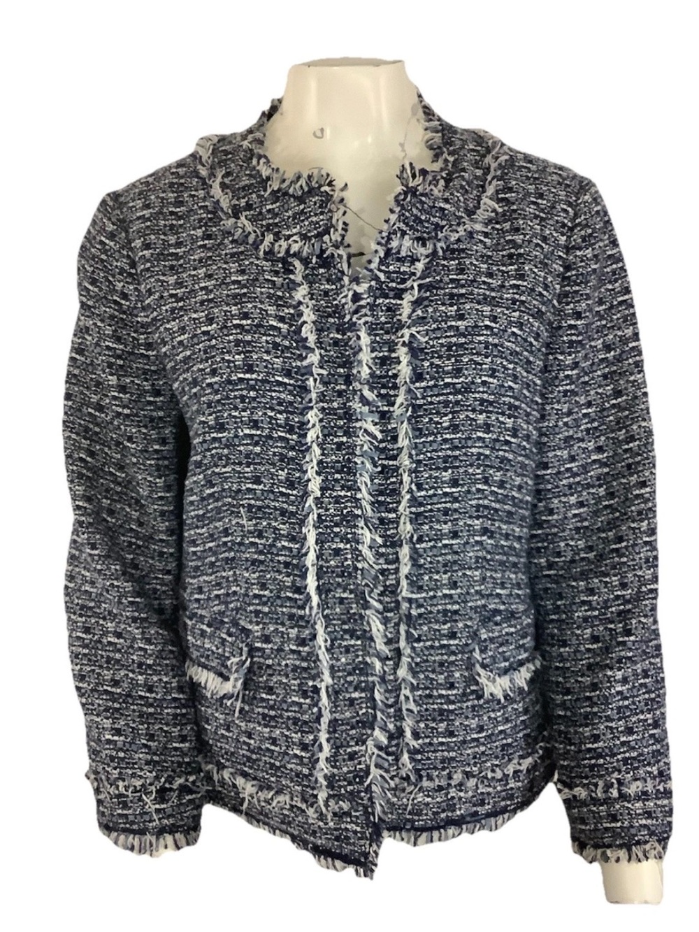 Ann Taylor Sz 12 Tweed Office Business Interview Classic Look Blazer Blue